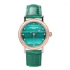 Zegarek tajemniczy kod damski Diamond Mały świeży zielony zegarek Malachite Waterproof Waterproof ze stali nierdzewnej skórzane zegarki damskie prezent