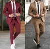 Abiti da uomo Borgogna Uomo per matrimonio Blazer con risvolto dentellato Pantaloni Outfit Slim Fit Smoking da sposo Abito da lavoro (giacca pantaloni cravatta)