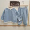 Kleidung Sets Koreanische Kurze Jungen Mädchen Baumwolle Sweatershirt Set 2023 Frühling Kinder Trainingsanzug Baby Kinder Tops Pullover Schweiß Hosen 2pc