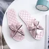 Rhombus slippers ladies bow slippers summer home open toe slippers simple sandals