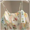 Women's Blouses French Vintage Sexy Off Shoulder Top Fashion Casual Chiffon Tops Summer Women Spaghetti Strap Vest Floral Print