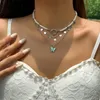 Pendant Necklaces PuRui Multilayer Imitation Pearl Necklace For Women Jewelry Blue Butterfly Acrylic Choker Neck Chain Boho Wedding Party