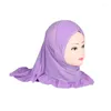 Sjaals YYZ22 Meisjes Hijab Hoofddoek Bloem Ruches Splicing Abaya Kids Moslim Arabische Hoofddeksels 46cm