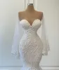 Sirena bianca abiti da sposa eleganti abiti da sposa perle in pizzo applique abito da matrimonio arabo nigeriano abito de marie bc