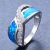 Wedding Rings Vintage Female White Blue Opal Zircon Jewelry Charm Silver Color For Women Cute Bride Hollow Cross Engagement Ring