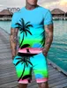 Męskie dresy na Hawajskie T-shirt Zestaw 2-częściowy 2-osobowy moda na plaży swobodny krótki rękaw