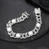 Łańcuchy luksusowy moda perła 13 mm lodowana kubańska łańcuch Bracelet dla kobiet mężczyzn mężczyzn złoty srebrny kolor Bling Naszyjniki dhinestone biżuteria