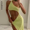 Freizeitkleider BoozRey One Shoulder Midi Kleider für Damen 2022 Sommer Ärmellos Rückenfrei Split Club Party Mode Sexy Cut Out Kleid J230619