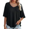 Kvinnors blusar Kvinnor Summer Top Solid Color V-ringad Lady T-shirt Loose Batwing Sleeve Sticked Anti-Pilling Pullover For Work