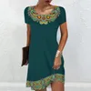 Sıradan Elbiseler Vintage Kadınlar Yaz Etnik Tarzı Kısa Kol Üstleri Moda gevşek A-Line Etek Zarif Lady Tatil 2023