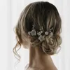 Hårklämmor Barrettes Floralbride Handgjorda Crystal Ceram Flower Pearls Bridal Pin Wedding Sticker Women Bridesmaids Smycken Tillbehör 230619