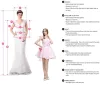 Bestidos De Gala Blush Pink Two Piece Lace Prom Dresses Long Lace Up Back Satin Long Party Dresses vestido De Festa Longo