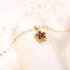 Pendant Necklaces Vintage Style Red Zircon Crystal Plum Blossom Stainless Steel Clavicle Chain For Women Fashion Party Jewelry