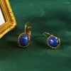 Kolczyki Dangle Eleganckie okrągłe lapis Lazuli Lazuli Leverback Colrring dla kobiet Pendientes Brincos zaręczyny biżuteria na przyjęcie weselne