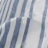 Chemises décontractées pour hommes Chemise en lin à rayures bleues Chemise à manches longues élégante boutonnée pour hommes Vêtements de créateurs Robe