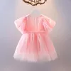 Girl Dresses Summer Baby Sweet Lace Mesh Party Dress Bow Princess Vestido Puff Sleeve Cute Kids Clothes