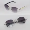 Cross Accessories Moissanite Diamond Set Rimless Sunglasses Womans Big Stones Diamond Sun glasses Original White Mix Black Buffalo Horn Men Women Sunglasses