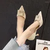 Sandals Spring Shoes Pointed Heel Suit Female Beige 2023 Women's Girls Black Stiletto Comfort High Pumps Scandals PU Casual