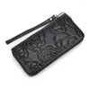 Wallets Luxury Red/Light Purple 5 Colors Women Genuine Cow Leather Phone Clutch Purses Fashion Ladies Small Embossed Flower Bags