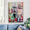 Pop Street Graffiti Girl In Love Wall Art Poster Abstract Mural Home Decor Bildtryck Canvas Målning vardagsrumsdekoration