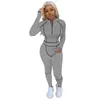 Women's Two Piece Pants Gray Sport Set Women Tracksuit Fashion Zipper V Neck Long Sleeve Crop Top Fitness Workout 2 Pieces Red