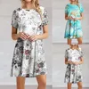 Casual Dresses Shirt Dress for Women 2023 Ladies Summer Ruffle Short Sleeve Printed Crew Neck Sundresses Wear Wear