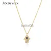 Pendant Necklaces ANDYWEN 925 Sterling Silver Hamsa Hand Pendant Neckle Gold Long Chain Fashion Jewelry Party Jewels Luxury ZIrcon CZ Wedding J230620