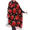 Scarves Autumn Winter Warm Red Rose Flowers Fashion Shawl Tassel Wrap Neck Headband Hijabs Stole