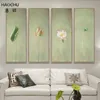 HAOCHU Style Chinois Petite Feuille De Lotus Frais Décoratif Toile Peintures Murales Salon Fleur Canapé Mur Illustration Affiche L230620