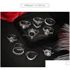 Cluster Rings Retro Knuckles Ring Set Womens Girls Can Stack Sier Fl Diamond Glass Crystal Moon Drop Delivery Jewelry Dhsnl