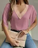 Women's T Shirts Top Women 2023 Summer Fashion Lace Patch Batwing Sleeve V-Neck Casual Short Daily Blus T-shirt Y2K kläder