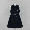 Basic & Casual Dresses designer Summer New Celebrity Style Commuter Fashion Double breasted Triangle Belt Decorative Dress for Women 1K97