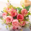 Bouquet de fleurs séchées de soie vintage artificielle rose pivoine bouquet blanc mariée de mariage tenant de fausses plantes accessoires de décoration de la maison