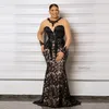 NIEUW! Black Lace Avondjurken Vrouwen Plus Size Lange Mouwen Mermaid Aso Ebi Prom Dress Applicaties Custom Made Zuid-afrika Jurk