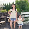 Family Matching Outfits Mother Daughter Set Summer 2023 French Embroidered Shirt Lace Jeans 2 Pcs Parentchild Wear 1 To 12 Y Girls Clothes Kids 230619