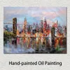 Stor abstrakt duk konst Skyline Landscape New York Brooklyn Bridge handmålad oljemålning uttalande för hemmet