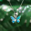 Chains Lovely Blue Fire Opal Butterfly Pendant Necklace For Lady's Gift