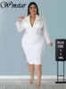 Artı boyutu elbiseler wmstar artı boyutları kadınlar için uzun kollu örgü patchwork seksi v boyun zarif maxi elbise ofis bayan toptan damla 230620