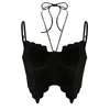 Women's Tanks Women Corset Trendy Embroidery Lace Suspenders Bra Vest See-through Crop Tops Crochet Streetwear