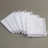 Bow Ties 3pcs White Cotton Handkerchiefs Hanky Blank Lace Hankies For Wedding Eating Food Pocket Square Men & Women