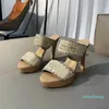 2023-Women High Heels Leather Platform Mules Sandals Slippers with Tweed pearl Green Pink & Yellow size 35-41