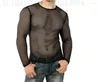 Camisetas masculinas Wepbel Tight Bottom Shirt Top oco Sexy Tshirts Personalizadas masculinas Summer Mesh T-shirt transparente de manga comprida