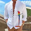 2023 Nya mäns avslappnade skjortor Spring Autumn 100%bomullslinne Män långärmad skjortor Solid Color Stand-Up Collar Casual Style Plus Size Size