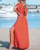 Casual Dresses Elegant For Women Surplice Neck Split Hem Ruched Maxi Dress Fashion 2023 Summer Vacation