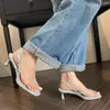 Sandali Moda Donna Clip Toe Summer Dress Shoes Elastic Band Belt Buckle Slingback Nero Bianco Giallo Blu Tacchi alti