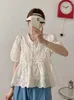 Women's Blouses Women's Lamtrip Unique Hollow Out Lace Layers V-Neck Single Breasted A-Line Doll Shirt Lolita Blouse 2023 Summer