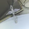 Pendant Necklaces 925 Sterling Silver Fashion Angel Cross Pendant Neckle For Ladies Double Wings Party Birthday Jewelry Gift J230620