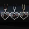 Pendant Necklaces TOPGRILLZ Custom Made Photo Heart Medallions Neckle Pendant With 4mm Tennis Chain AAA Cubic Zircon Men's Hip Hop Jewelry J230620