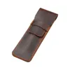 Blyertspåsar läderpennahållare Brown Fountain Pouch Pouch Pencil Holder Handmade Ballpoint Pen Protective Sleeve Cover för Office College 230620