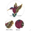 Pins Brooches Antique Tone Bird Pins Hummingbird Mti Color Austrian Crystal Pin Brooch Jewelry Rhinestone Animal Dhhmq